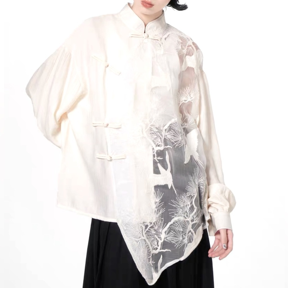 Embroidered assymetric shirt Chinese ‘Qi Pao’ style